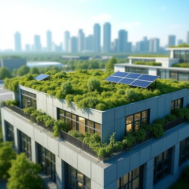Green rooftop on commercial building